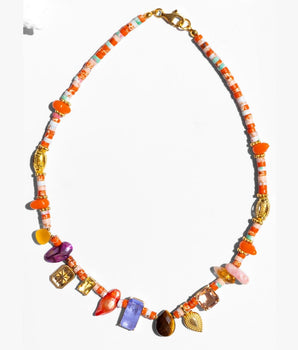 Katerina Psoma Coral Short Necklace with pearls and crystals