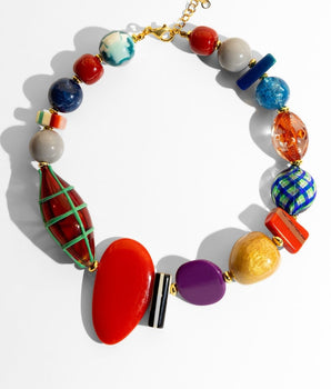 Katerina Psoma Colorful beaded short Murano necklace with various shapes and sizes 
