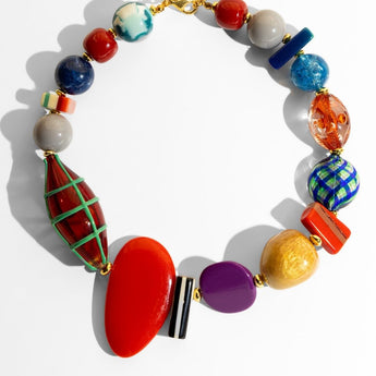 Katerina Psoma Colorful beaded short Murano necklace with various shapes and sizes 