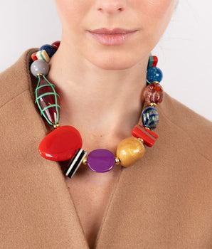 Katerina Psoma Colorful beaded short Murano necklace with various shapes and sizes 