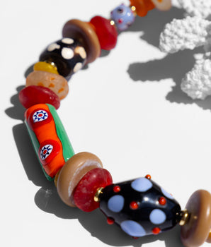 Katerina Psoma Orange Short Necklace with Murano and trade beads
