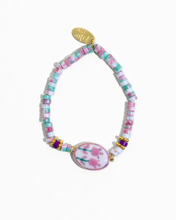 katerina Psoma silicn bracelet with porcelain bead and semiprecious stones