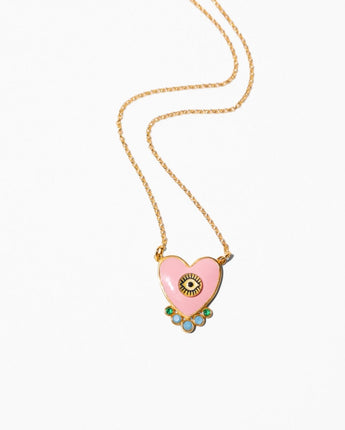 Katerina Psoma Pink Evil Eye Heart Necklace