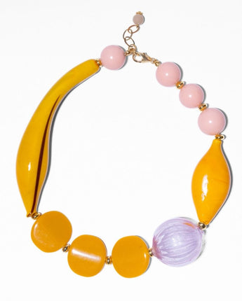 Katerina Psoma Short Necklace with yellow and pink beads Murano Glass