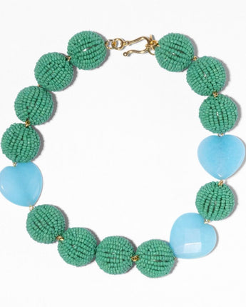 katerina Psoma short Necklace with green and blue agate heart