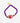 Bracelet with purple beads and a decorative red and white charm on a white background