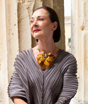Ourania Brown Murano Flower Short Necklace