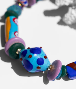 Katerina Psoma Blue Short Necklace with murano and trade beads