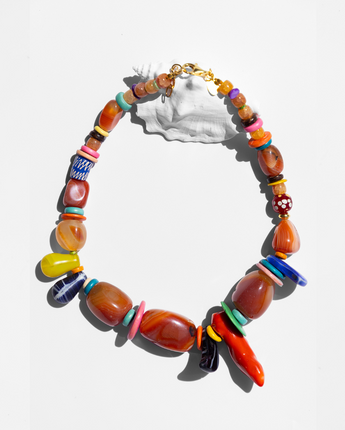 Katerina Psoma Carnelian Necklace with coral and trade beads