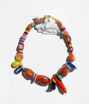 Katerina Psoma Carnelian Necklace with coral and trade beads