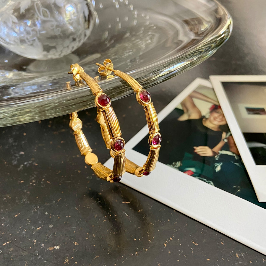 Katerina psoma Small Bamboo Hoops with Carnelian gold plated metal
