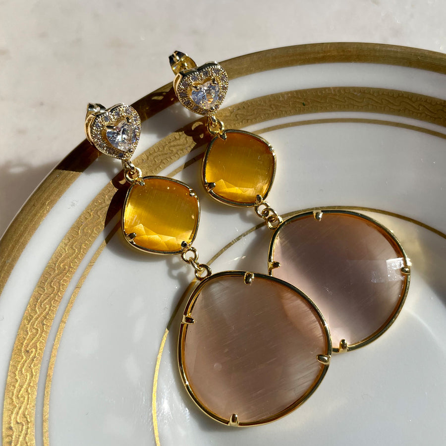 Katerina Psoma Beige and yellow Cat's Eye Earrings