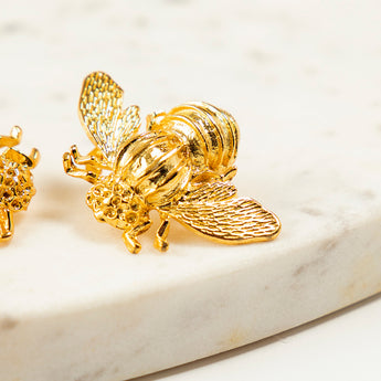 Katerina Psoma Rose Flower and Bee Metal Stud Earrings