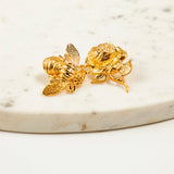 Katerina Psoma Rose Flower and Bee Metal Stud Earrings