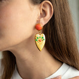 Katerina Psoma Coral Heart Dangle Earrings gold plated metal and cabochons