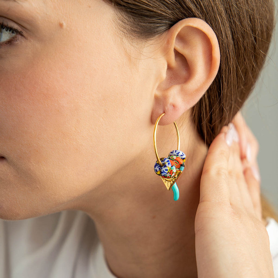 Katerina Psoma Hoop Earrings with Beads and Charms 925 gold plated silver
