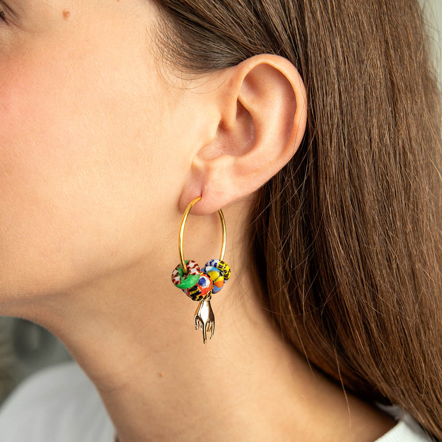 Katerina Psoma Hoop Earrings withmulticolor Beads gold plated 925 silver