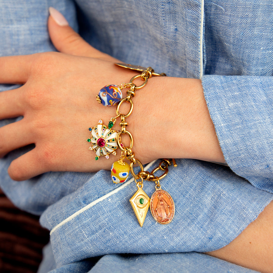 katerina psoma charm bracelet with trade beads and enamel costume jewelry