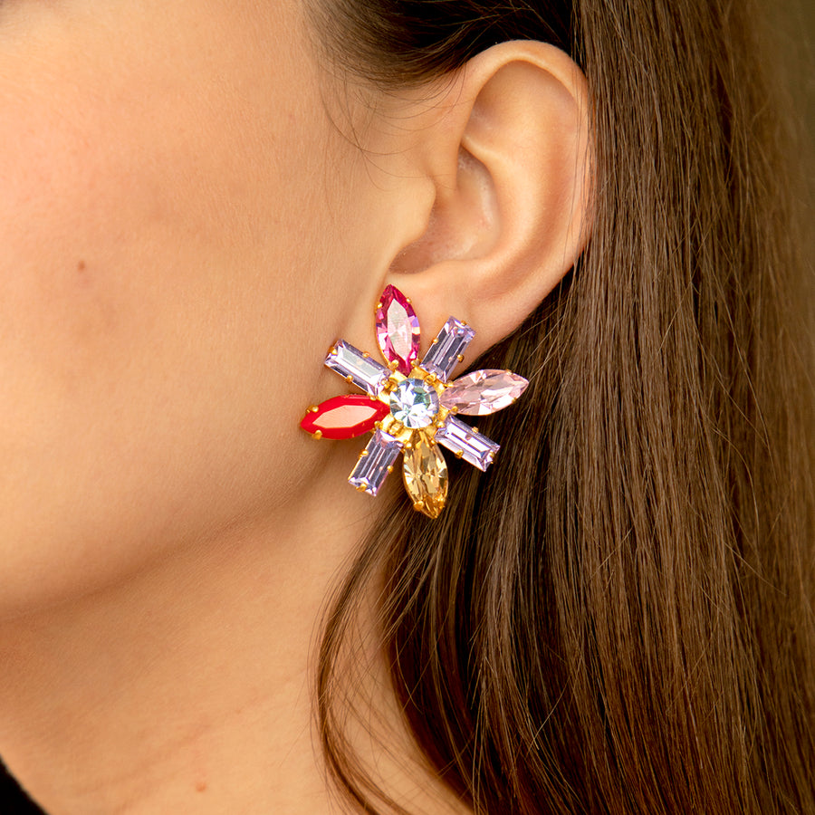 Katerina Psoma Red Crystal Clip Earrings gold plated