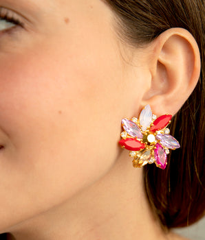 Katerina Psoma Clip Earrings with Red Multicolor Crystals