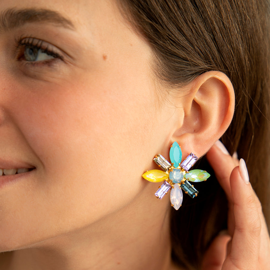 Katerina Psoma Pastel Crystal Clip Earrings gold plated costume jewelry