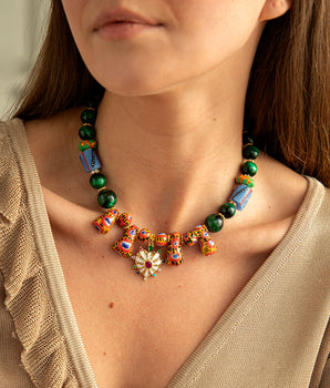 Katerina Psoma Green Short Necklace with trade beads