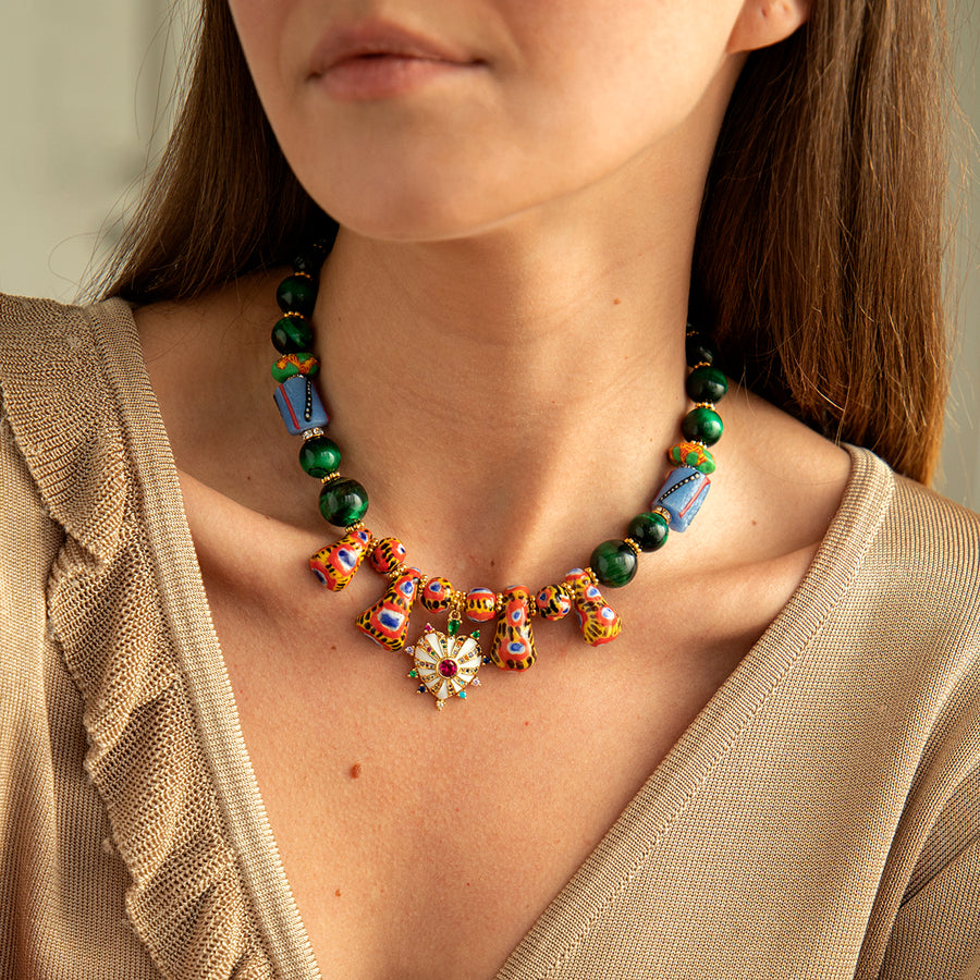 Katerina Psoma Green Short Necklace with trade beads