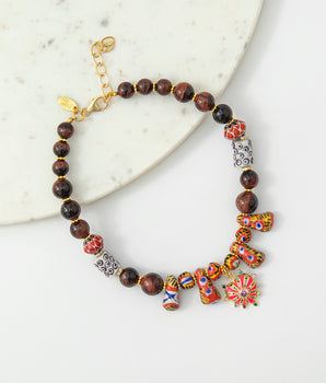 Katerina Psoma Statement Necklace with African Beads and semiprecious stones