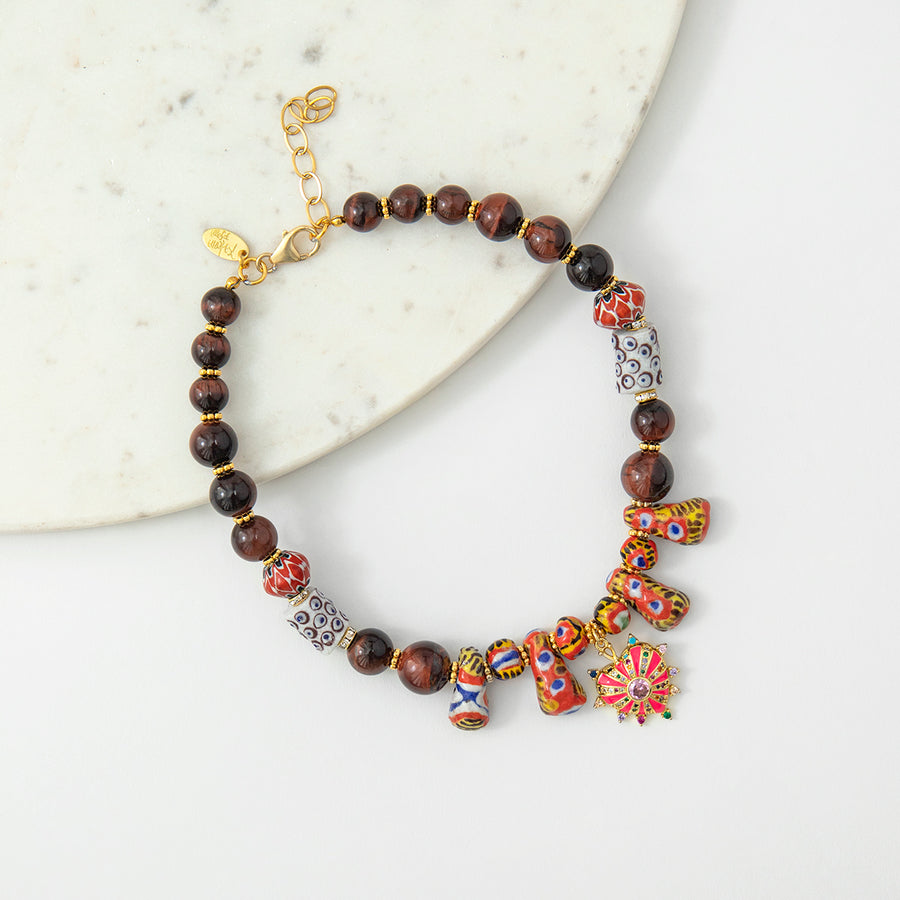 Katerina Psoma Statement Necklace with African Beads and semiprecious stones