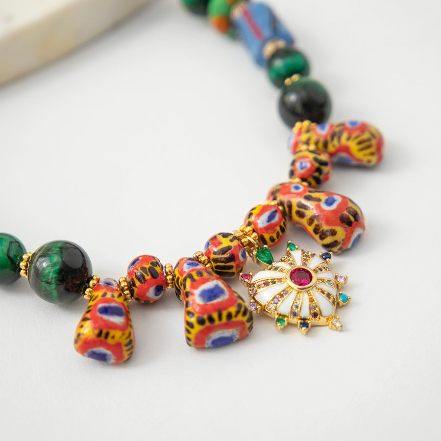 Katerina Psoma Green Short Necklace with trade beads costume jewelry