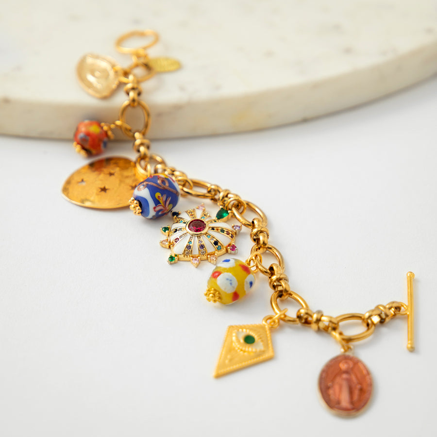 katerina psoma charm bracelet with trade beads and enamel detail