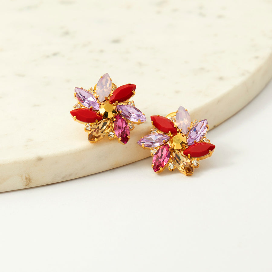Katerina Psoma Clip Earrings with Red Multicolor Crystals