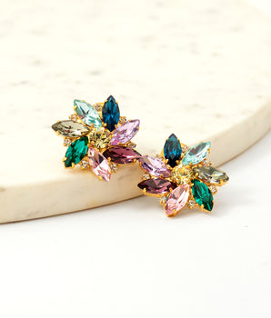 Katerina Psoma Clip Multicolor Crystal Earrings