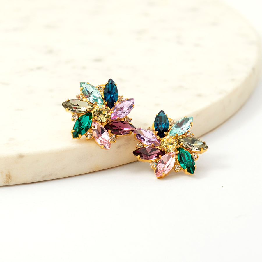 Katerina Psoma Clip Multicolor Crystal Earrings