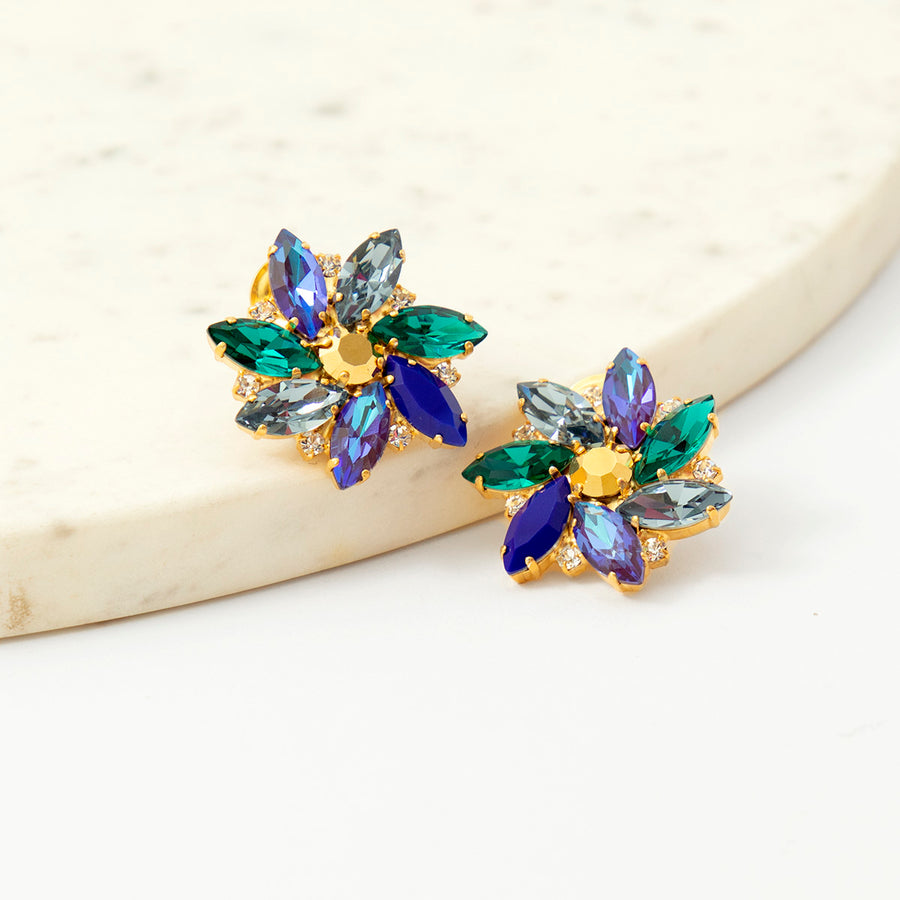 Katerina Psoma Green and blue Clip Crystals Earrings
