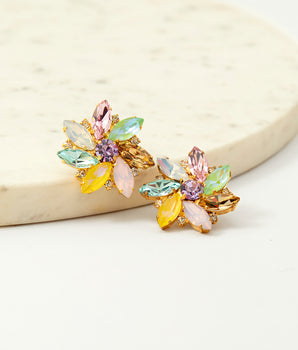 Katerina Psoma pastel crystal clip earrings gold plated brass