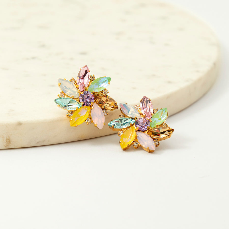 Katerina Psoma pastel crystal clip earrings gold plated brass