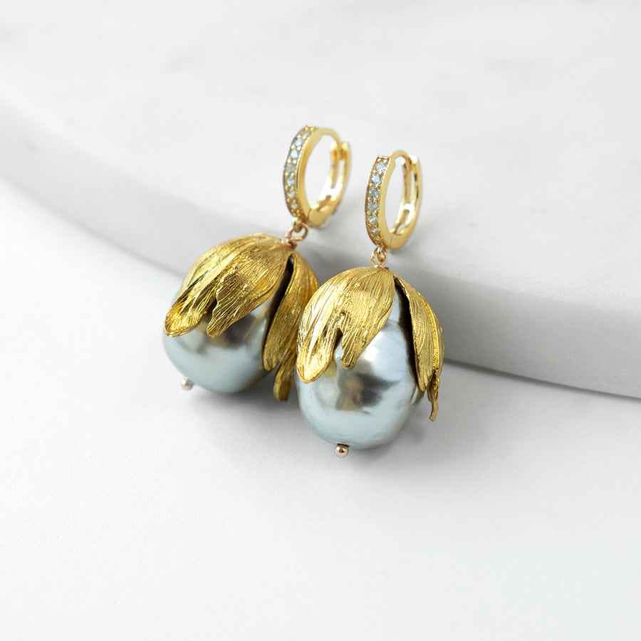 Katerina Psoma Grey Pearls Hoop Earrings 
