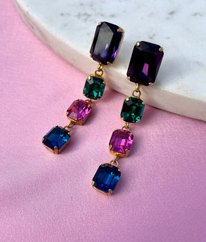 Katerina Psoma Dangle earrings with crystals purple green