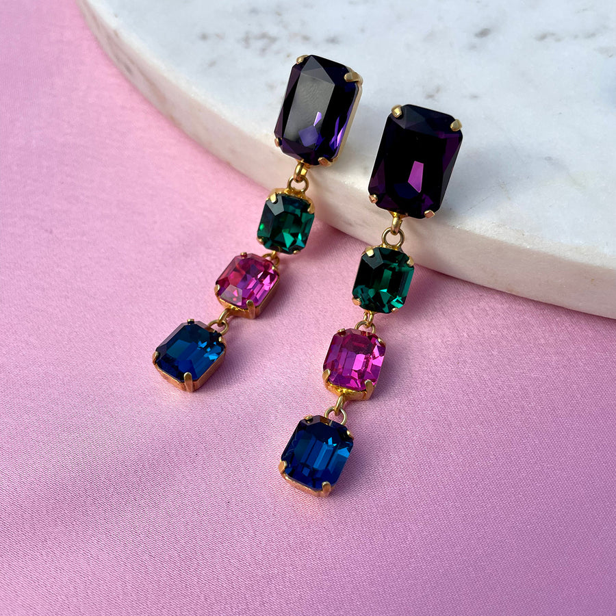 Katerina Psoma Dangle earrings with crystals purple green