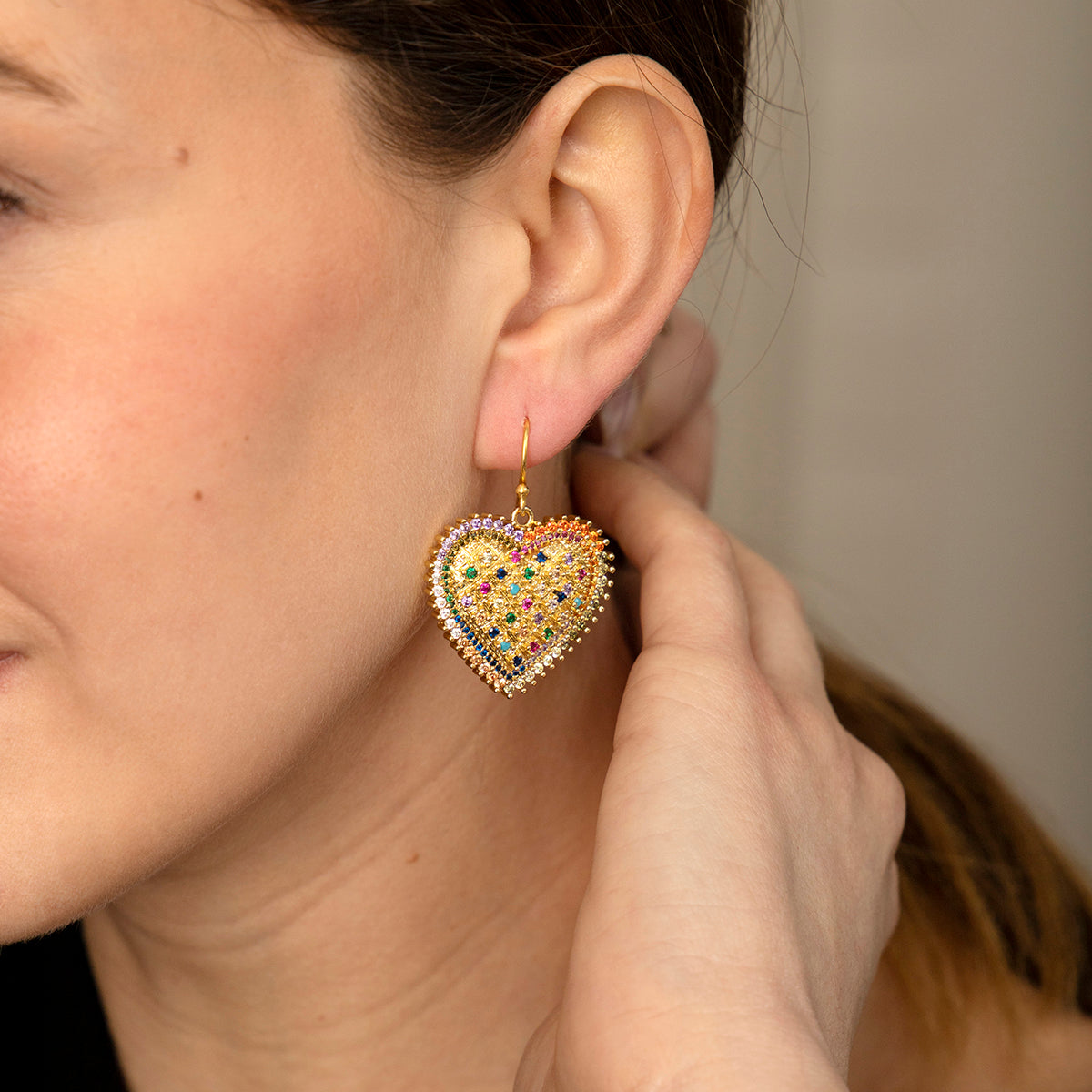 Katerina Psoma Dangle Earrings with Metal Hearts detail