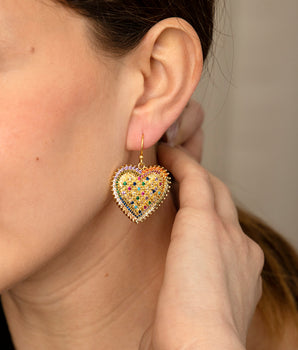 Katerina Psoma Dangle Earrings with Metal Hearts detail