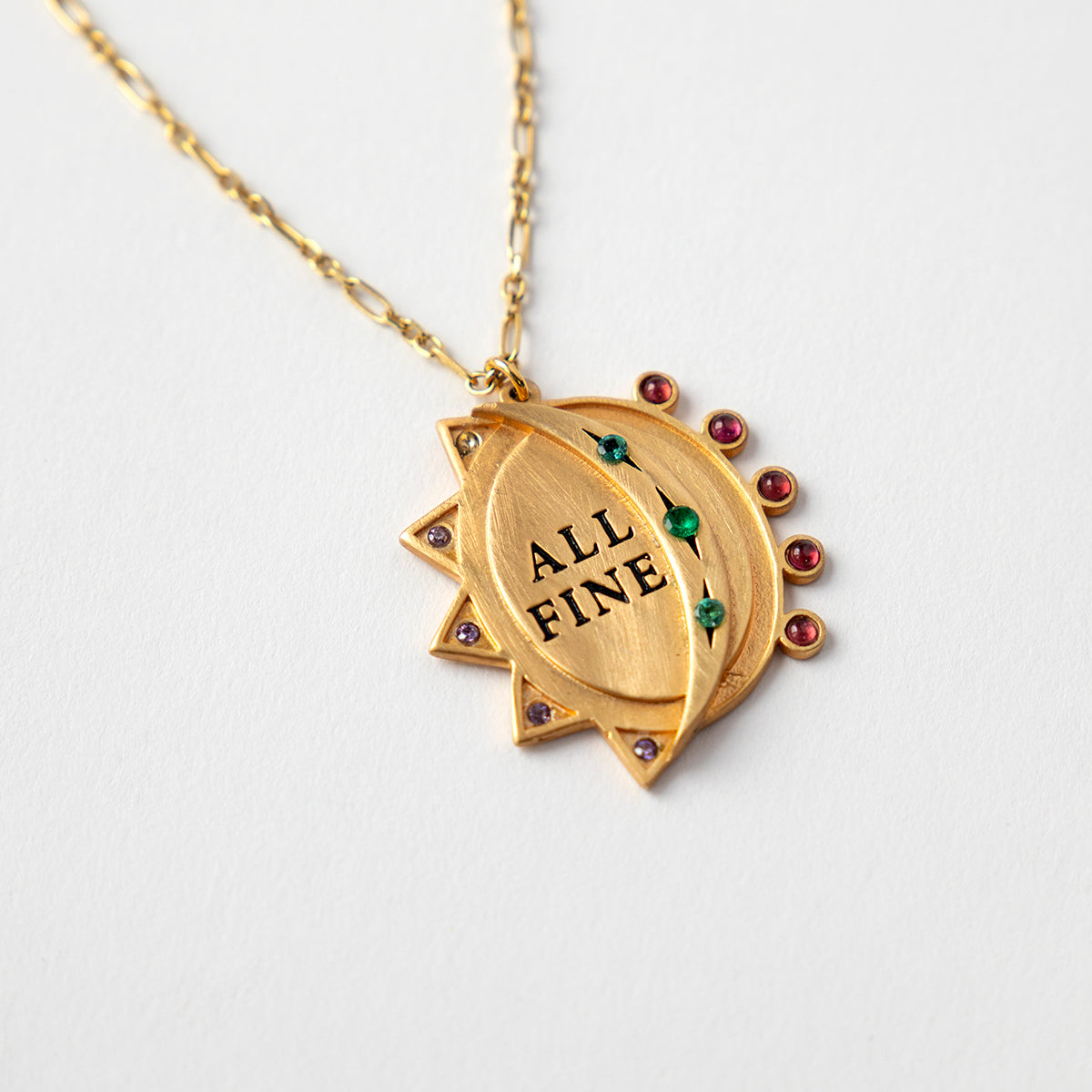 Katerina psoma good luck charm pendant engraved gold plated brass and 925 silver and semiprecious carnelian detail