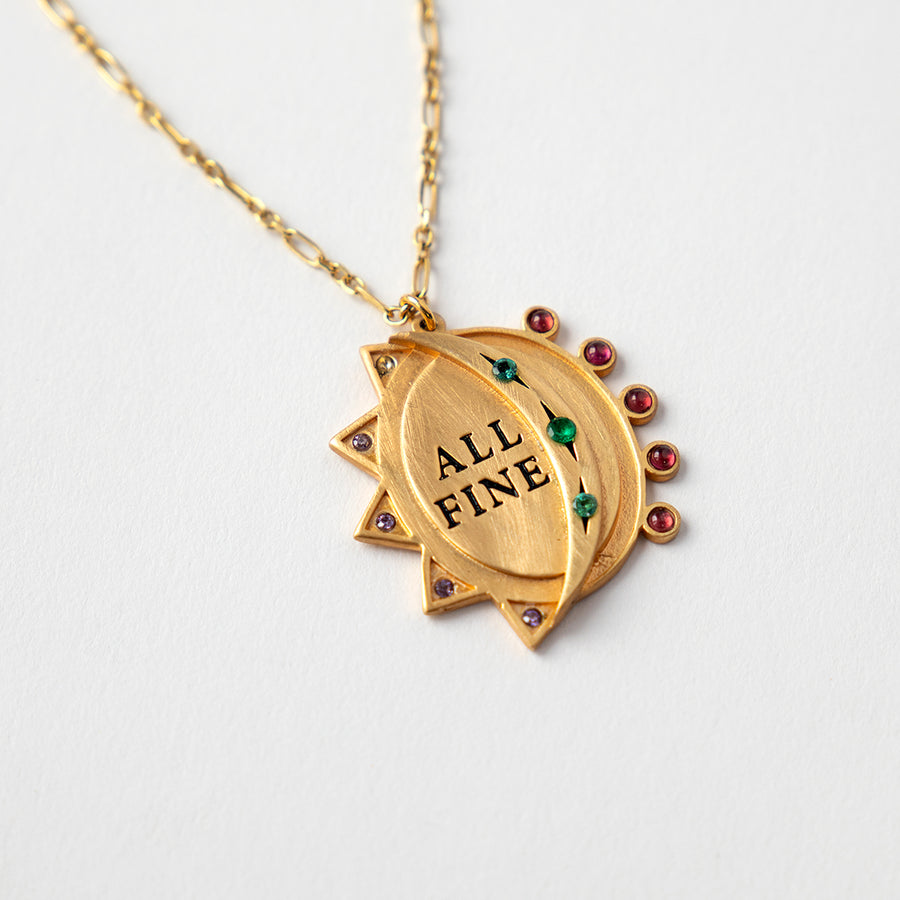 Katerina psoma good luck charm pendant engraved gold plated brass and 925 silver and semiprecious carnelian detail