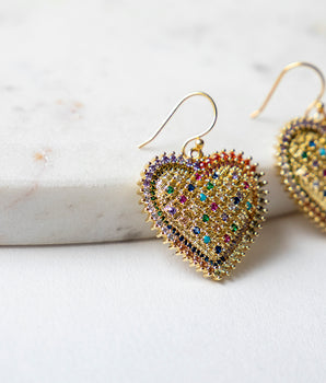 Katerina Psoma Dangle Earrings with Metal Hearts crystals gold plated