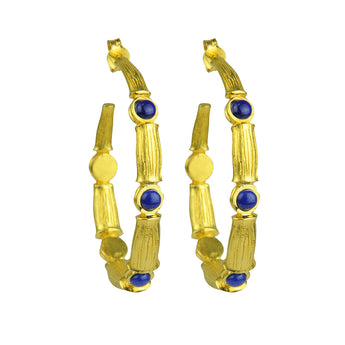 Katerina Psoma Bamboo Hoops with Lapis Lazuli gold plated