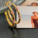 Katerina Psoma Bamboo Hoops with Pink Opal gold plated metal