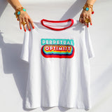 KATERINA PSOMA WHITE COTTON T SHIRT WITH MULTICOLOR STAMP