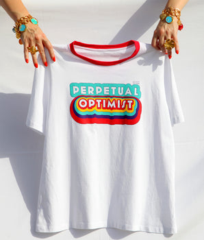 KATERINA PSOMA WHITE COTTON T SHIRT WITH MULTICOLOR STAMP