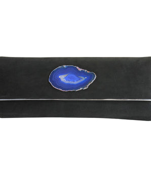 Black Suede Leather Clutch with Blue Agate